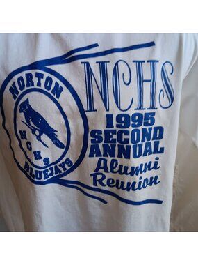 Kansas Bluejays Vintage T-shirt Large 90s 1995 Norton NCHS Reunion RUSSELL